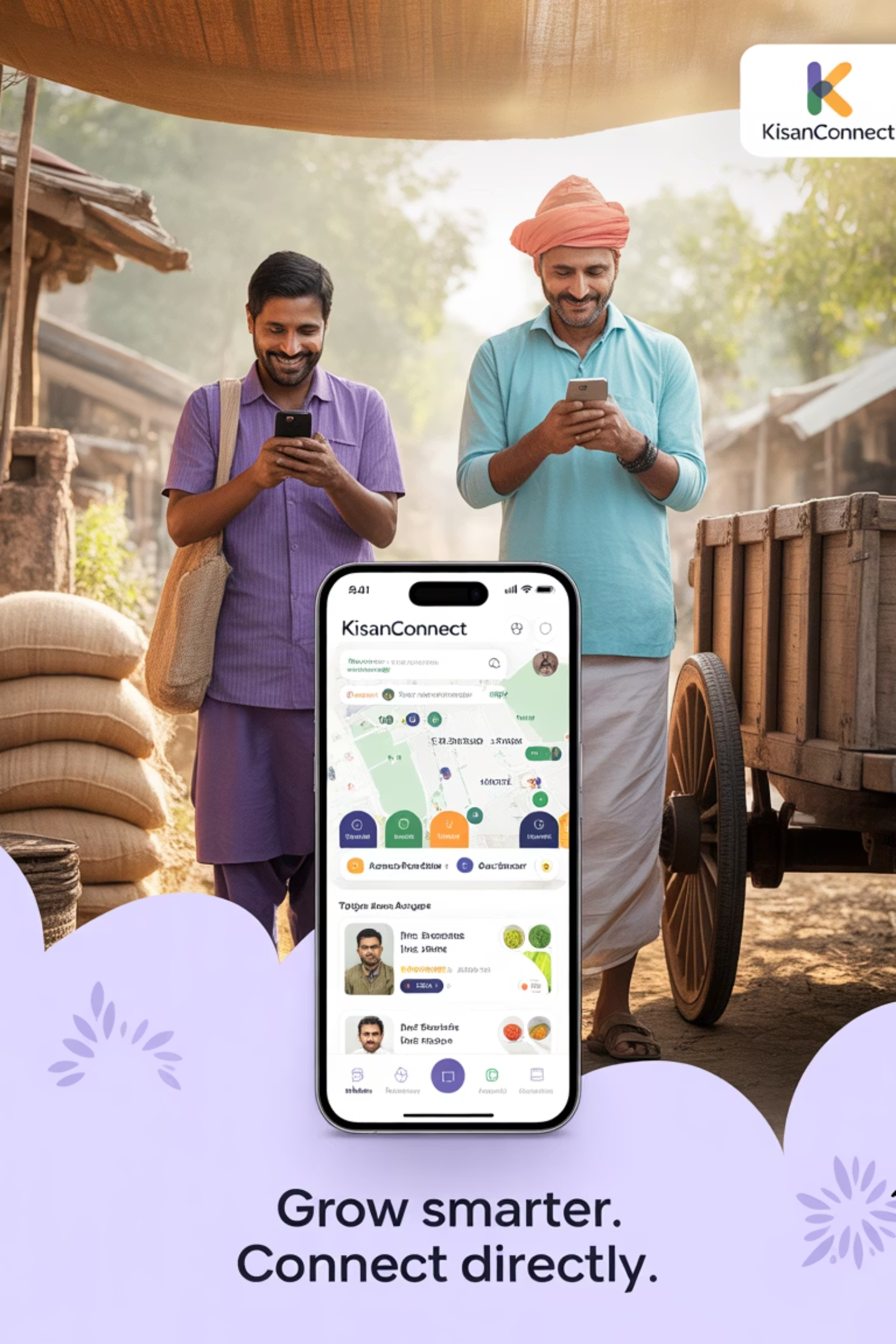 Farmers using smartphones, from Agribid’s company presentation